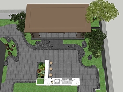 新中式别墅庭院 庭院景观 庭院亭子