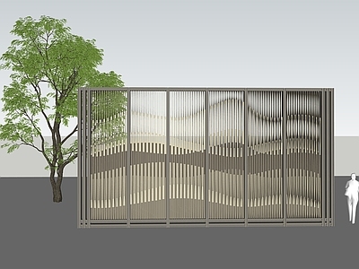 新中式屏风 景墙 大门 格栅 金属 屏风