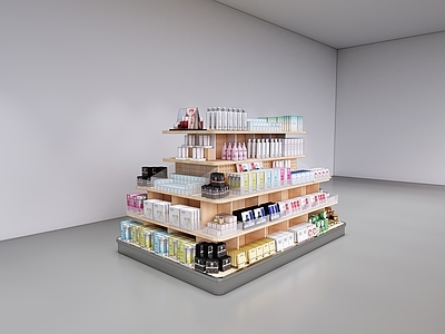 现代简约化妆品展台 超市化妆情景陈列 现代超市化妆货架 化妆品化妆展台