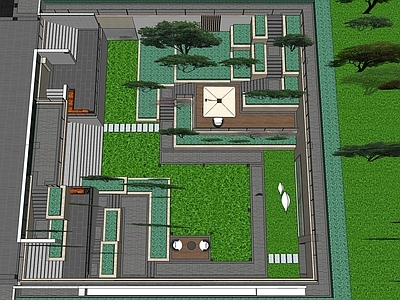 新中式景观别墅庭院 庭院 花园 下沉空间