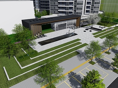 现代简约小区景观 展示区 售楼处 前广场