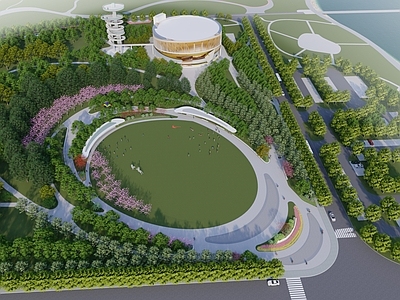 现代主义景观公园 公园景观 圆形公园景观 大草坪公园