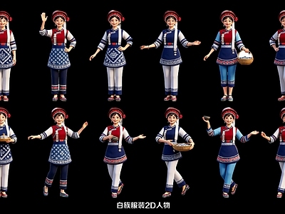 民族风虚拟人物 白族服装2D人物