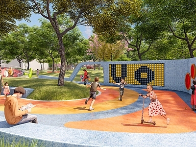 现代童趣景观儿童游乐空间 儿童游乐园 儿童景墙 儿童活动场地