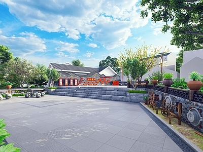 新中式景观广场景观 特色乡村活动广场