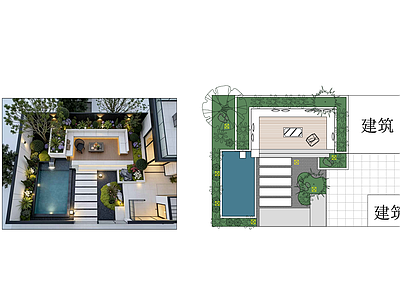 现代庭院 彩平 私家庭院 施工图