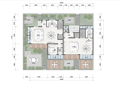 现代别墅建筑 联排户型250㎡ 叠拼联排合院平面 别墅平面 三层别墅 施工图