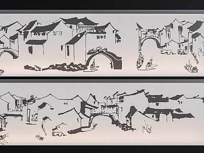 新中式景墙 现代剪影墙饰墙绘 剪影墙 建筑墙饰 景墙 墙面装饰