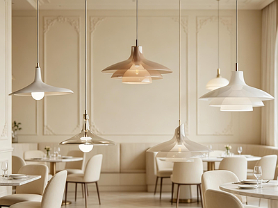 奶油风酒店餐厅 中古 法式 奶油风 飞碟灯