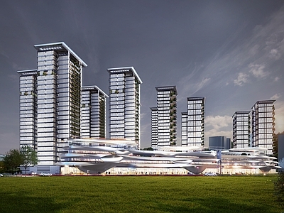 现代主义商业建筑 流线型异形商业 四代住宅 方案 2026年