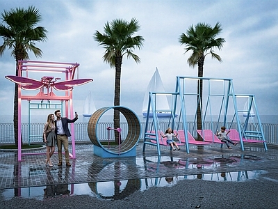 现代轻奢儿童游乐空间 游乐设施 儿童游乐设施 摇椅 蝴蝶秋千 滚筒