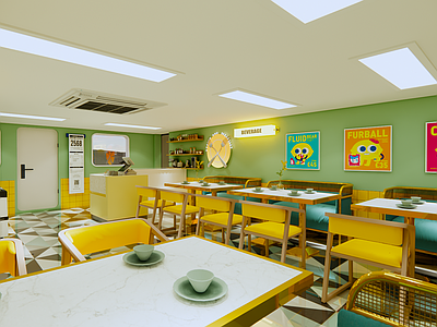 复古潮流风茶餐厅 多巴胺 餐厅x 现代 咖啡厅 茶餐厅