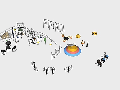 现代运动游乐风儿童游乐空间 儿童游乐设施 秋千 攀爬 摇摇车