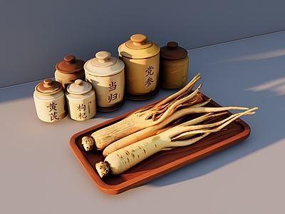 新中式厨房用品组合 中药材 中医药