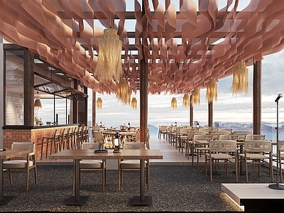 侘寂风其他餐饮空间 日咖夜酒茶餐厅 吧台外摆 餐厅露台顶棚 异域风情 绸带装饰