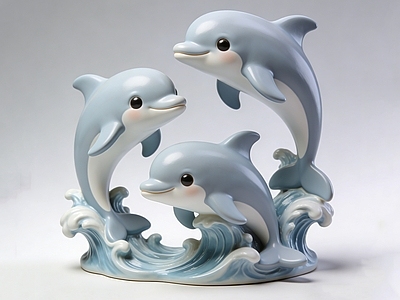 治愈系卡通陶瓷风雕塑摆件 海豚 水景雕塑 动物雕塑 卡通动物 摆件