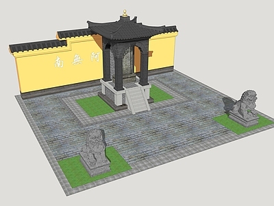 新中式其他景观小建筑 寺院碑亭 古亭 寺院景观小品 石狮子 寺庙景墙