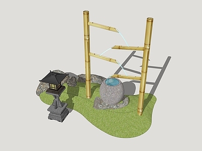 日式禅意其他水景设施 庭院流水小品 禅意庭院小品 庭院石灯 庭院微地形小品