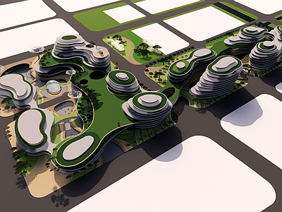 有机建筑鸟瞰规划 游乐场概念规划 游乐建筑概念设计