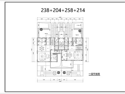 现代住宅楼建筑 4F 叠拼 别墅 平面图 施工图