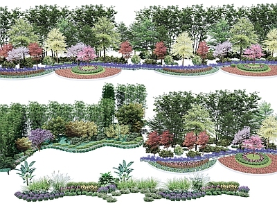 新中式景观花境 现代花镜植物组合 植物组合 植物组团  绿化组团 乔木