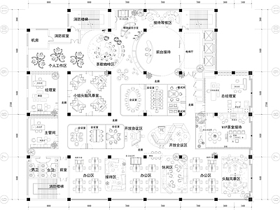 办公大堂 办公空间设计方案 平面图纸 茶室接待 前台接待 茶歇咖啡吧台 施工图