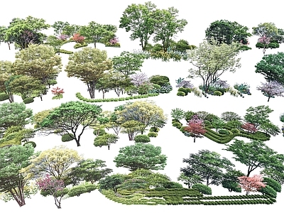 新中式景观植物组合 现代景观植物 花镜 景观树 植物组团 灌木