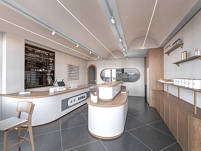 奶油风甜品面包店 现代奶茶店 咖啡店 吧台 吧台吧椅 操作台