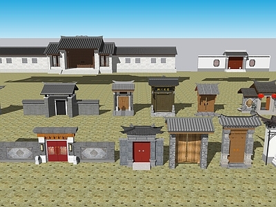 新中式入口大门 中式门头建筑