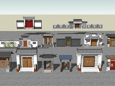 新中式入口大门 中式门头建筑