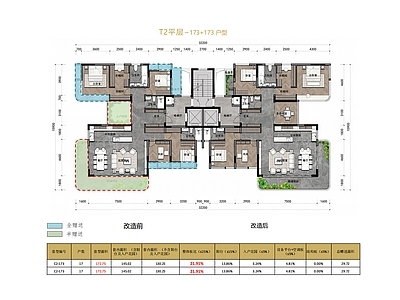 现代住宅楼建筑 T2 大平层 173平 户型 平面图 施工图