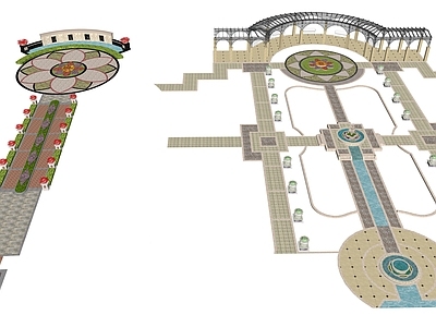 欧式广场景观 景观广场 景观廊架 景墙 欧式广场