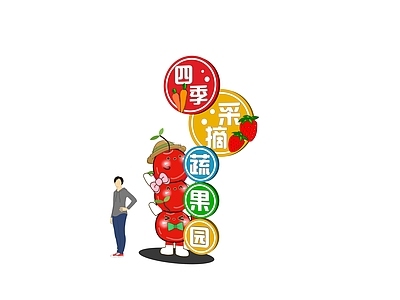 卡通主题风格导视立柱 采摘园门口  果蔬采摘入口标识