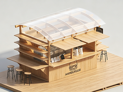原木风售卖亭 木屋售卖亭 快闪店铺 阳光板摊位 咖啡店 汉堡店