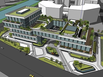 现代简约办公园区景观 办公景观 附属绿地景观