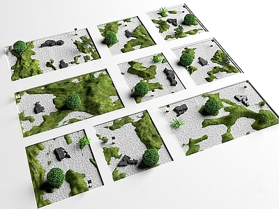 新中式景观微地形 现代微地形  庭院小品  景观造景  苔藓  枯山水