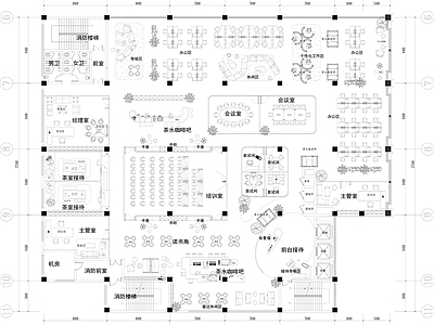 现代开放办公室 办公平面方案设计 大培训室 读书吧 咖啡茶水区 茶室接待 施工图