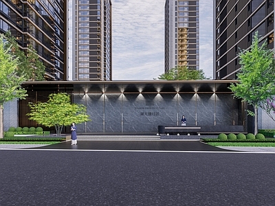 新中式入口大门 示范区景观 示范区大门 入口大门