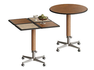 现代简约边几 中古风小推车 沙发边几家用茶几 可移动升降洽谈桌 方形小餐桌 马鞍皮不锈钢桌