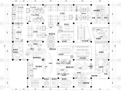 其他办公空间 办公平面方案 咖啡茶点区 前台接待 会议室 休闲沙发 施工图