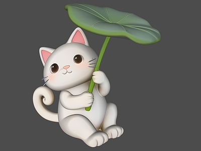 治愈系3D卡通虚拟人物 小猫动物雕塑