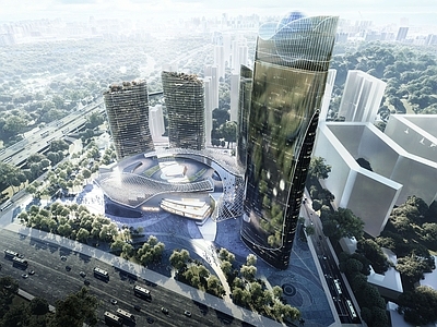 现代主义商业综合体景观 商业综合体 酒店式公寓 城市CBD TOD