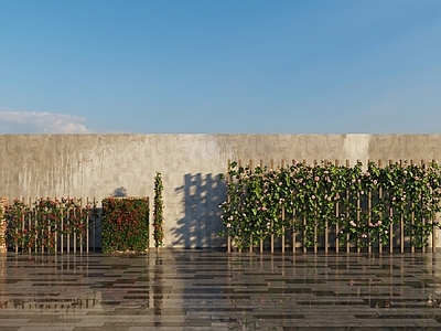 现代主义景观背景墙 花朵  藤蔓   花架  背景墙