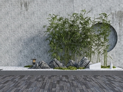新中式庭院小品 竹子  盆栽  旱景  枯山水