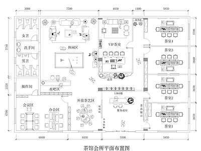 现代茶馆 茶馆平面图 茶馆会所 茶楼 施工图