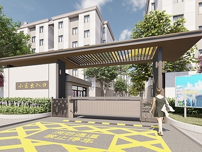 新中式入口大门 小区出入口 出入口景观 人车分流出入口