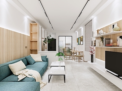 原木风小户型客厅 客餐厅 新中式 简约 原木风