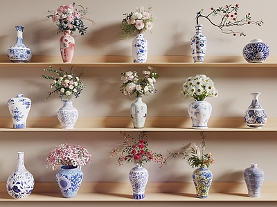 新中式花瓶 花瓶花艺 青花瓷 陶瓷 花瓶 干枝花艺