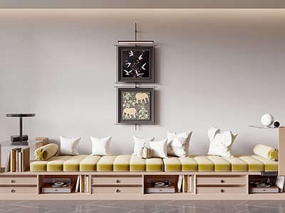 现代坐垫 飘窗柜 飘窗坐垫 抱枕 挂画