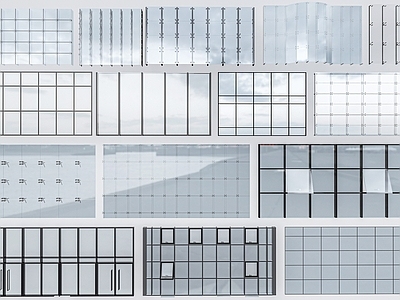 现代窗户组合 玻璃幕墙 玻璃门窗 建筑外墙  建筑构件